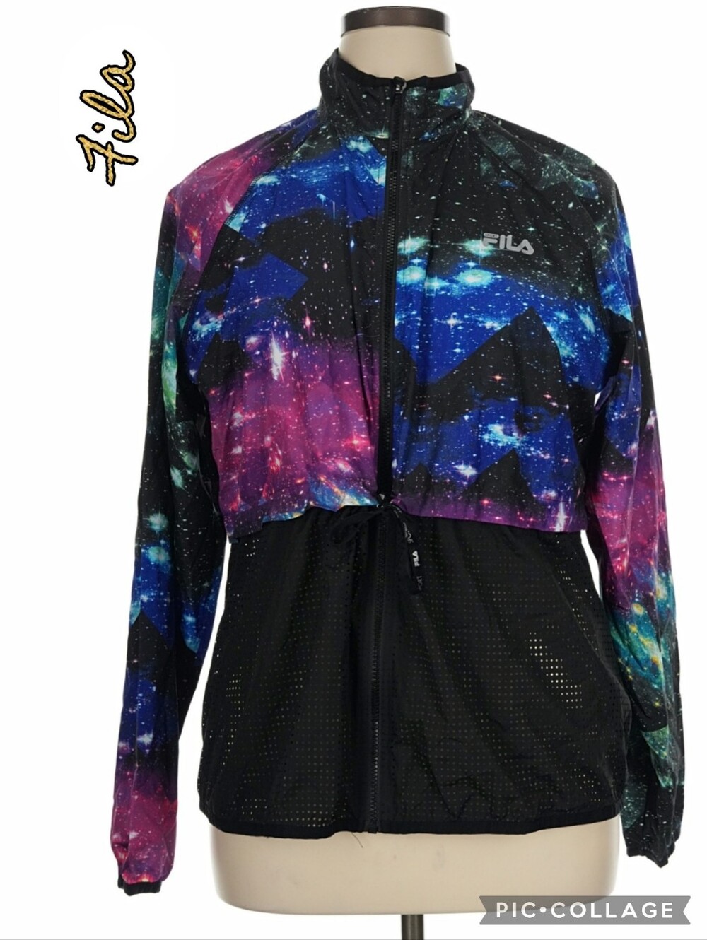 Fila women's jacket galaxy print track black/multicolor full front zip draw pull